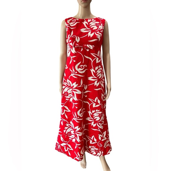 Vintage Dresses & Skirts - 1960’s Hawaiian Tiki red hibiscus hostess luau cocktail dress-M